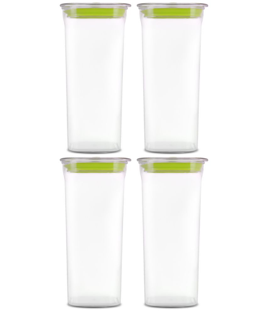    			HomePro Fabio Airtight Transparent storage Plastic container pack of 4, Square, 1500ml, Green