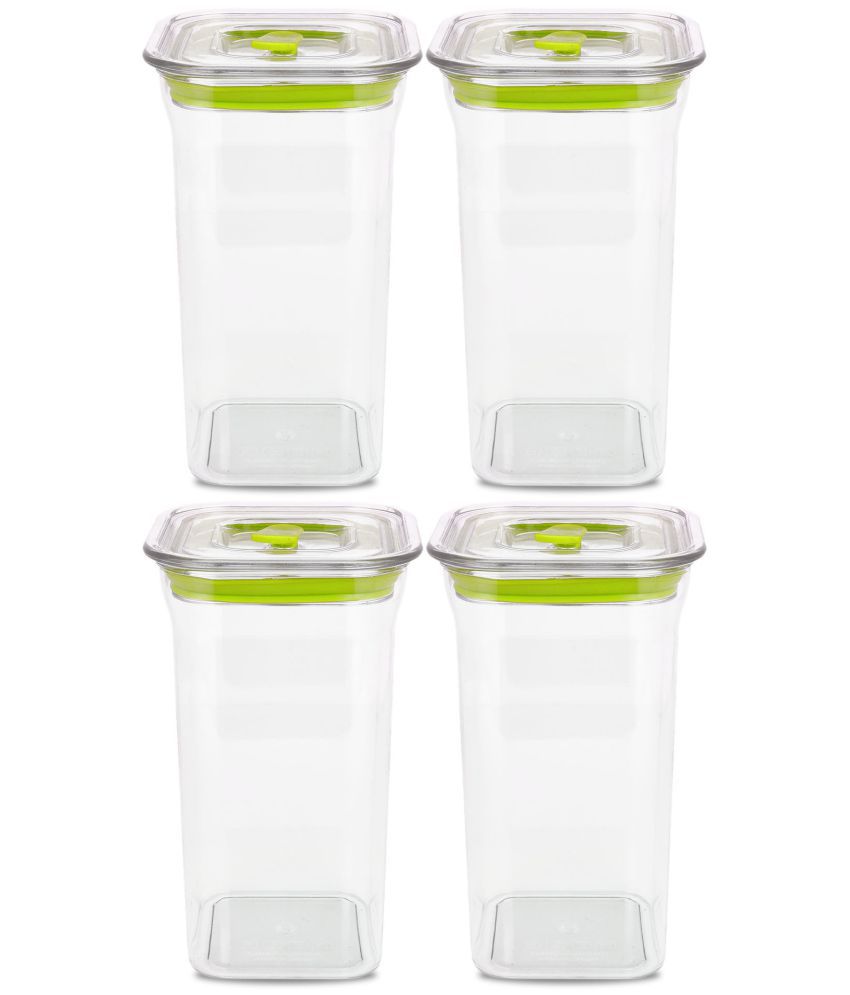     			HomePro Fabio Airtight Transparent storage Plastic container pack of 4, Square, 1100ml, Green