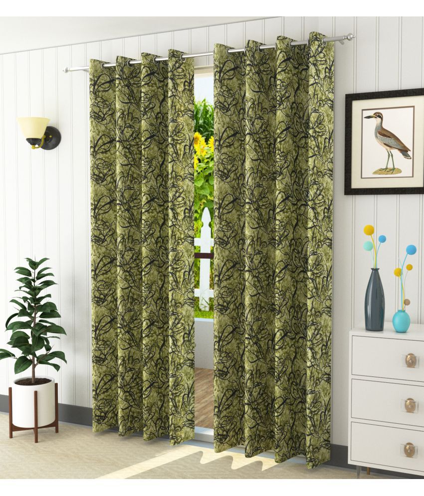    			Homefab India Abstract Blackout Eyelet Door Curtain 7ft (Pack of 2) - Green