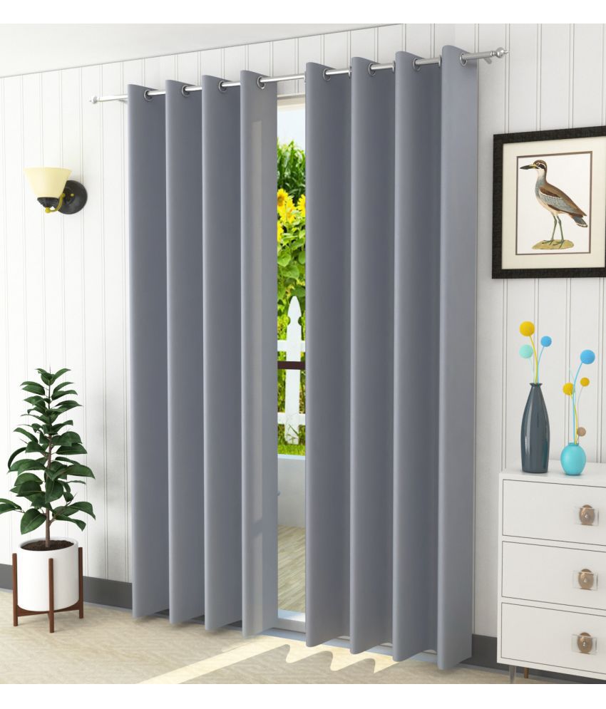     			Homefab India Solid Blackout Eyelet Window Curtain 5ft (Pack of 2) - Light Grey