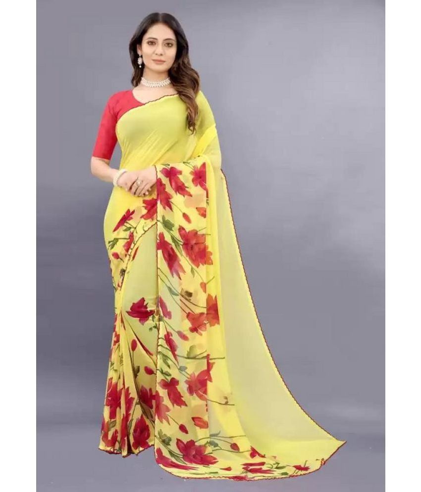     			Sitanjali - Yellow Georgette Saree With Blouse Piece ( Pack of 1 )