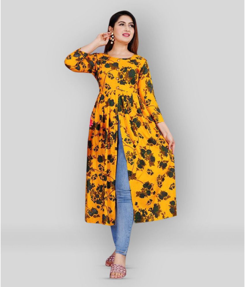     			Smien - Yellow Rayon Women's Front Slit Kurti ( Pack of 1 )
