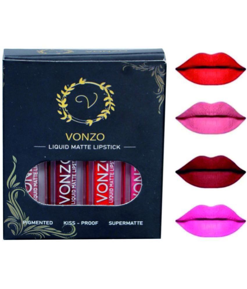     			Vonzo Matte Liquid Lipsticks Pack Of 4 In Multicolor With Long-Lasting Impact Set (2Ml Eachh)