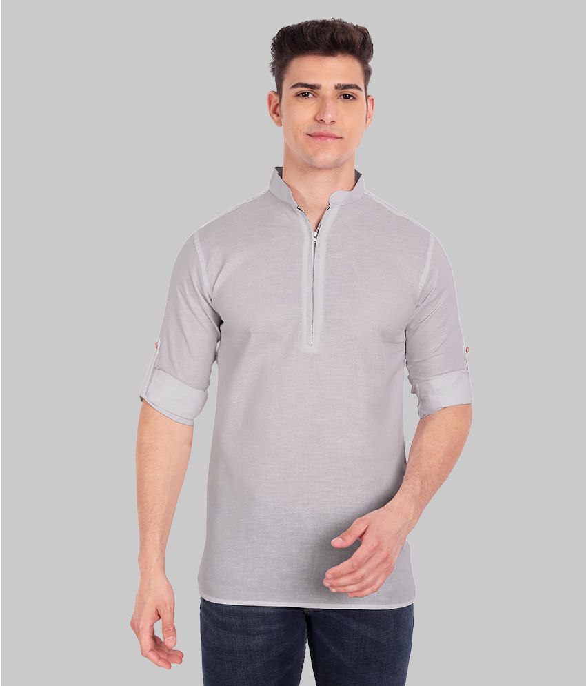     			Vida Loca - Grey Linen Men's Shirt Style Kurta ( Pack of 1 )