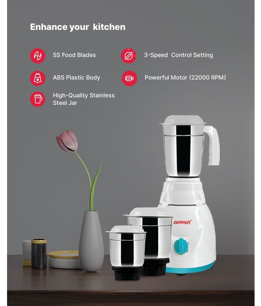 ZunVolt MG500 Watt 500W 3 Jars Mixer Grinder Price in India Buy ZunVolt MG500 Watt 500W 3