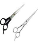 Combo of 2 Salon Accessories Scissor: 1 Barber Hair Cutting Scissor wit Mustache Styling Trimming and Scissors (Set of 2, Silver)