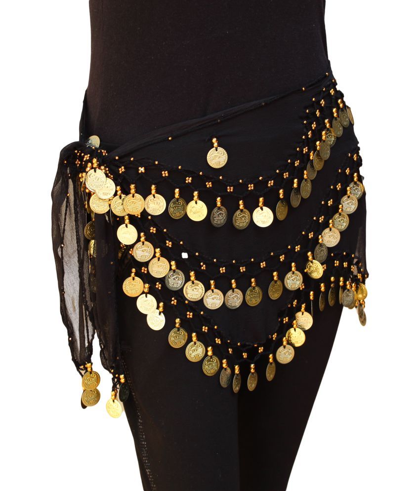     			Kaku Fancy Dresses Black Golden Belly Belt for Western Belly Dance -Black & Golden, Free Size, for Girls