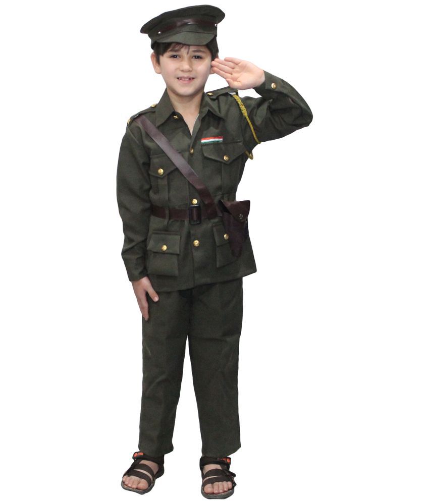     			Kaku Fancy Dresses Our Helper/National Hero Indian Army Costume -Green, 3-4 Years, for Boys