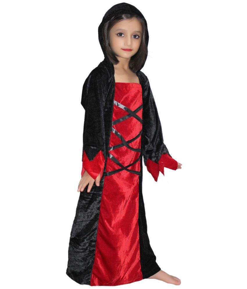     			Kaku Fancy Dresses Witch Hood Costume/California Cosplay Halloween Costume -Red & Black, 7-8 Years, For Girls
