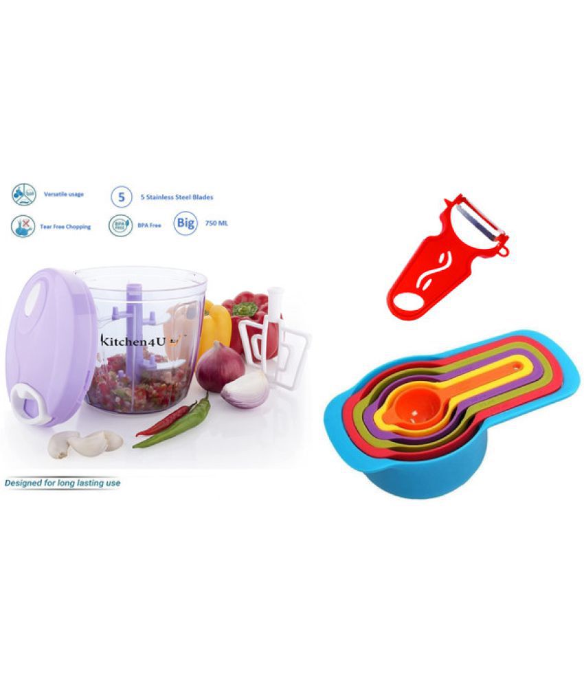     			Kitchen4U - Multicolor Plastic Mannual Chopper 750 ml ( Pack of 3 )
