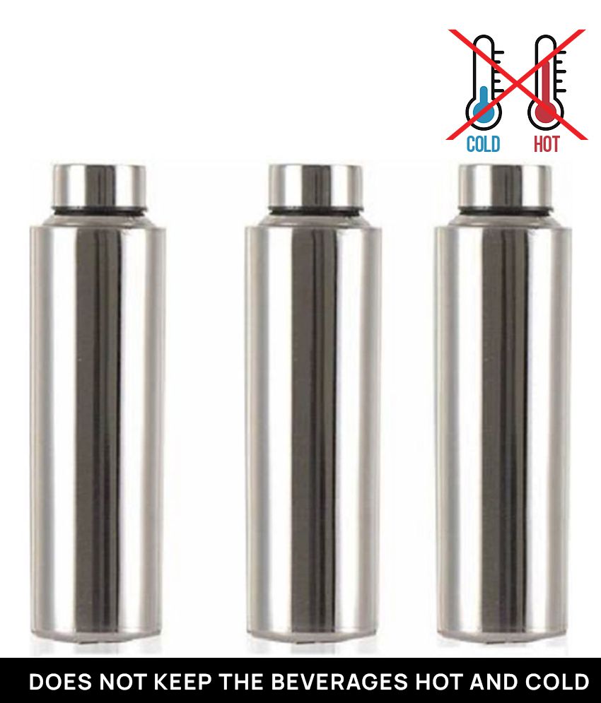     			PIQUANT KITCHENWARE Water Bottle for Home/Office/Gym/School/Collage Silver 950 mL Steel Fridge Bottle set of 3