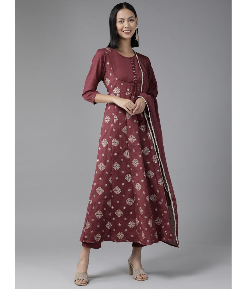     			Yufta - Burgundy A-line Rayon Women's Stitched Salwar Suit ( Pack of 1 )