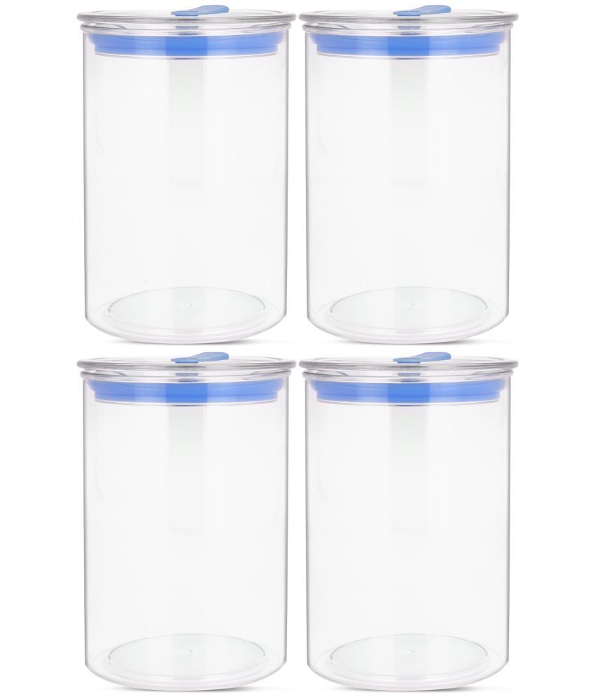     			HomePro - Round Container | Airtight | Silicone Cap | Blue | Plastic Utility Container ( Set of 4 ) - 900 ml