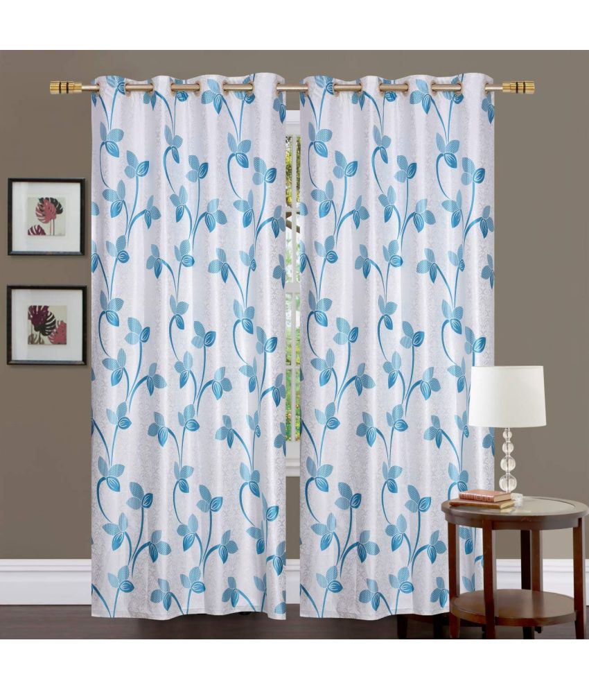     			Homefab India - Blue Polyester Floral Window Curtain ( Pack of 2 )