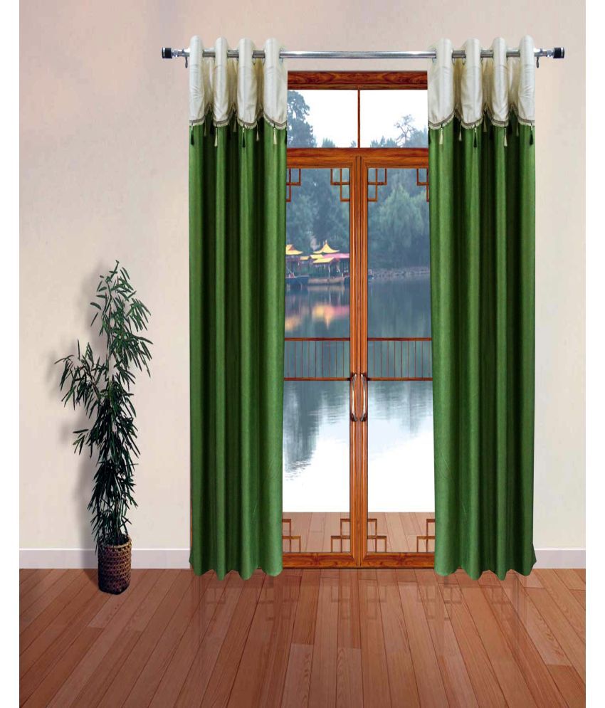     			Homefab India Colorblock Blackout Eyelet Window Curtain 5ft (Pack of 2) - Green