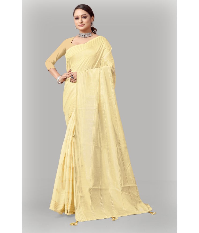     			Kyarn - Yellow Cotton Blend Saree With Blouse Piece ( Pack of 1 )