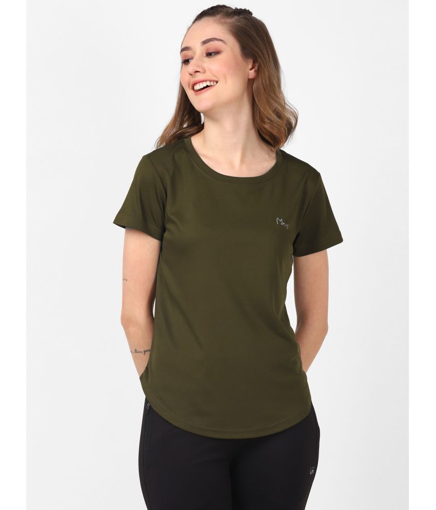     			UrbanMark Women Round Neck Solid Cap Sleeves Sports T-Shirt -Olive Green
