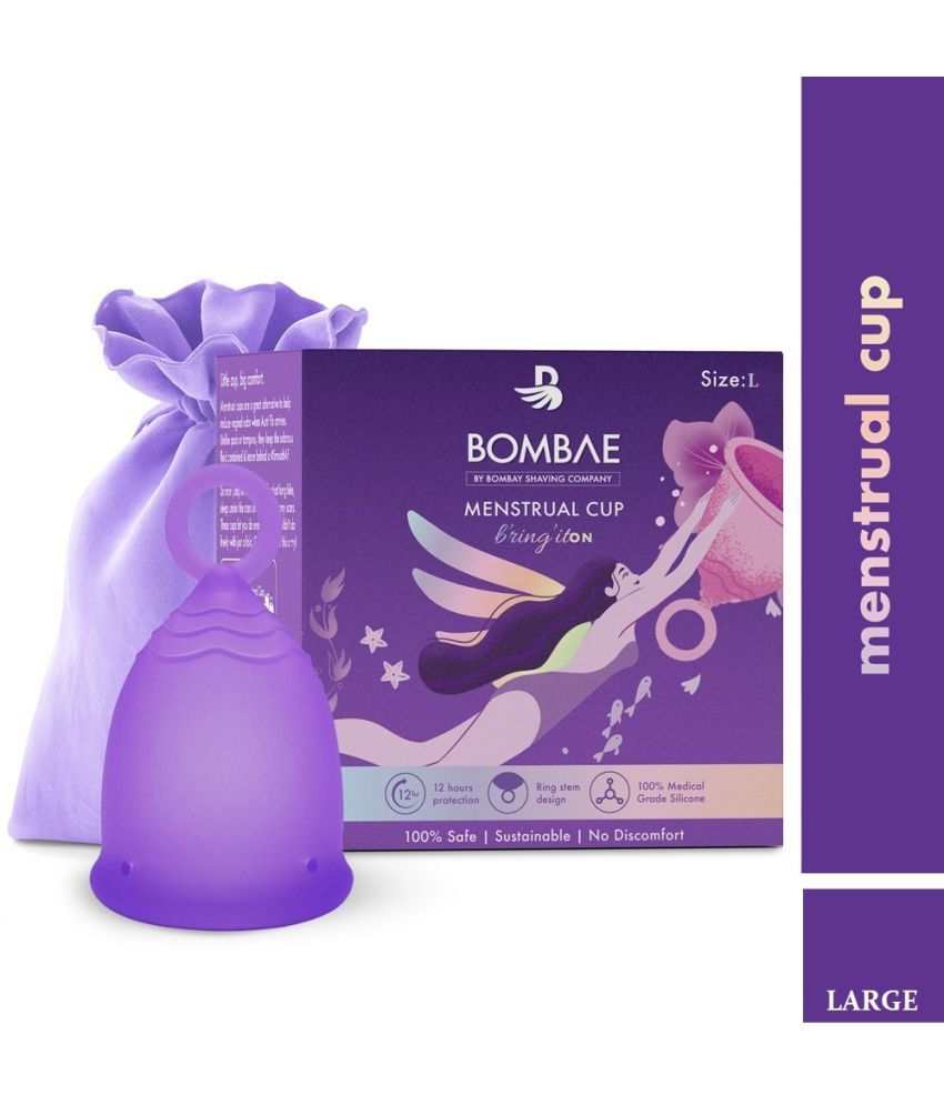     			Bombae reusable menstrual cup with ring stem for women|large size with pouch|no rash, no leakage, no odour|12-hours protection