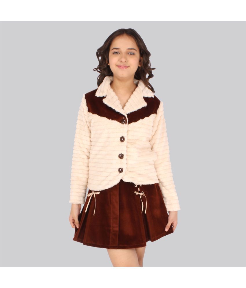     			Cutecumber - Rust Faux Fur Girls Top With Skirt ( Pack of 1 )