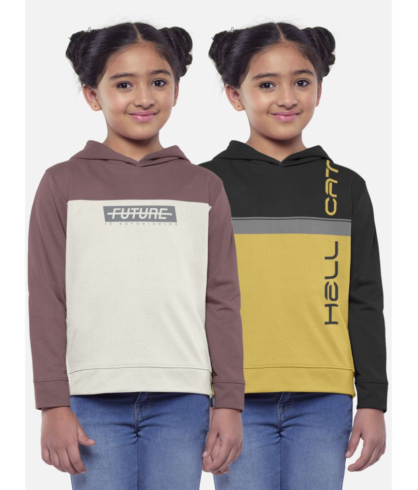     			HELLCAT Multicolor Trendy Printed Full Sleeve Hooded Sweatshirt for Girls - Pack of 2