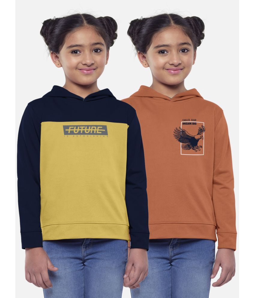     			HELLCAT Multicolor Trendy Printed Full Sleeve Hooded Sweatshirt for Girls - Pack of 2