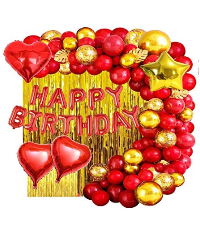 Jolly Party happy Birthday Decoration For Royal Red Theme Combo Kit Of