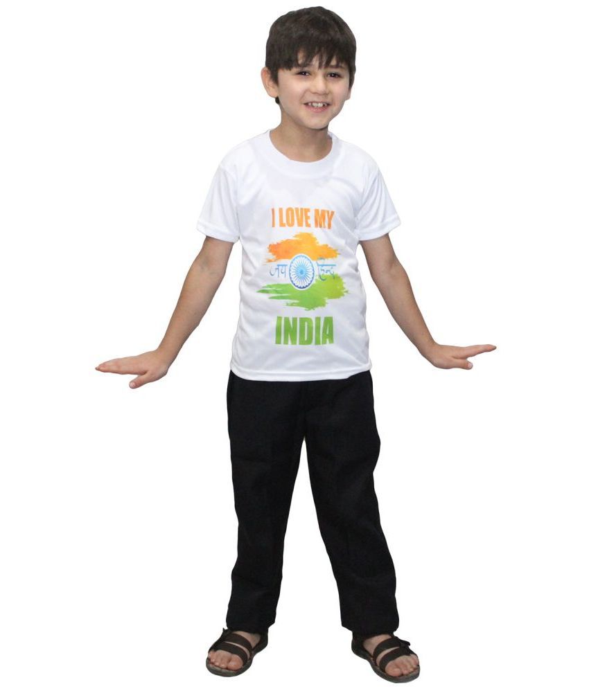     			Kaku Fancy Dresses I Love My India Printed White T-Shirt for Independence Day/Republic Day, 14-18 Years, for Boys and Girls