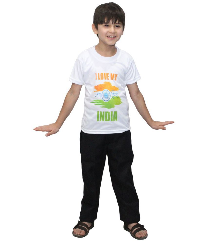     			Kaku Fancy Dresses I Love My India Printed White T-Shirt for Independence Day/Republic Day, 10-12 Years, for Boys and Girls