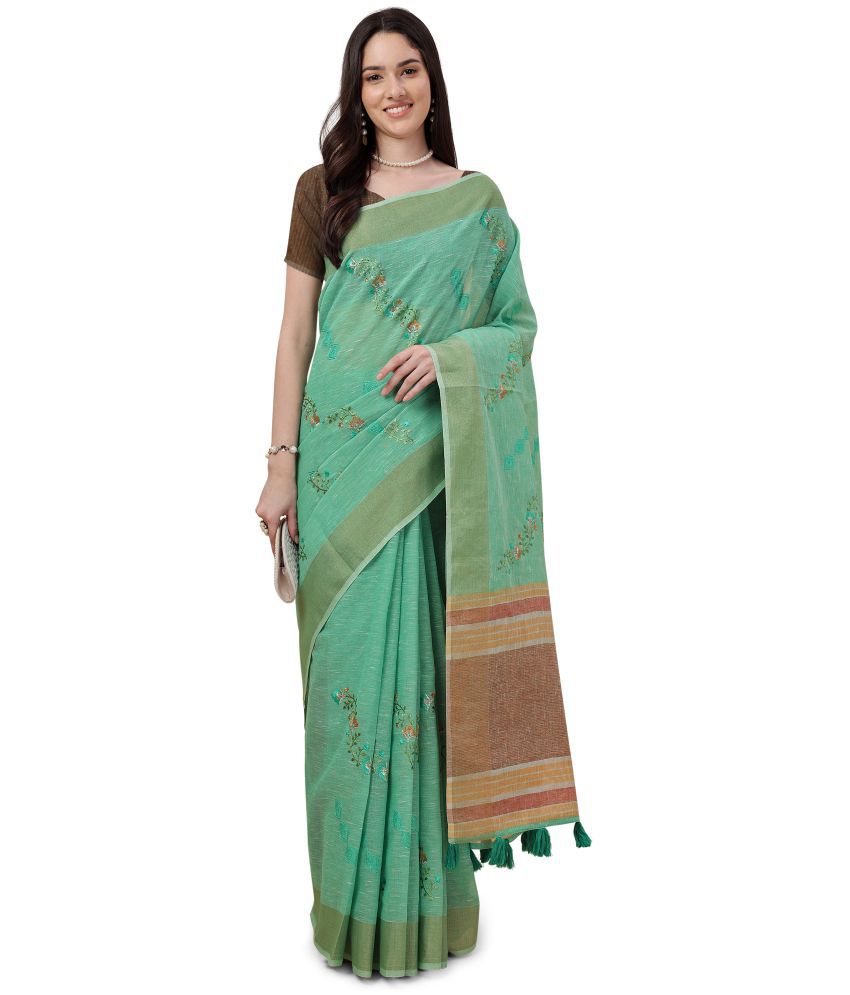     			Rekha Maniyar - Green Linen Saree With Blouse Piece ( Pack of 1 )