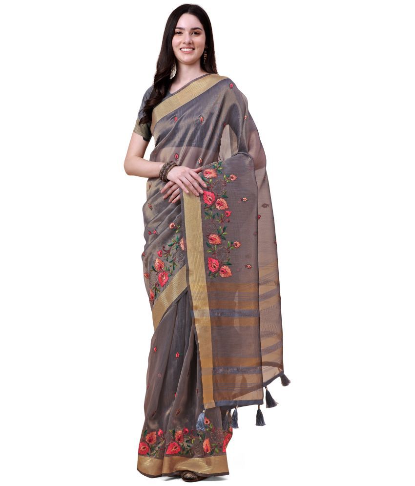    			Rekha Maniyar - Grey Linen Saree With Blouse Piece ( Pack of 1 )