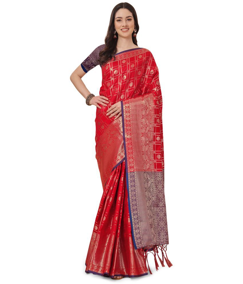     			Rekha Maniyar - Red Cotton Silk Saree With Blouse Piece ( Pack of 1 )