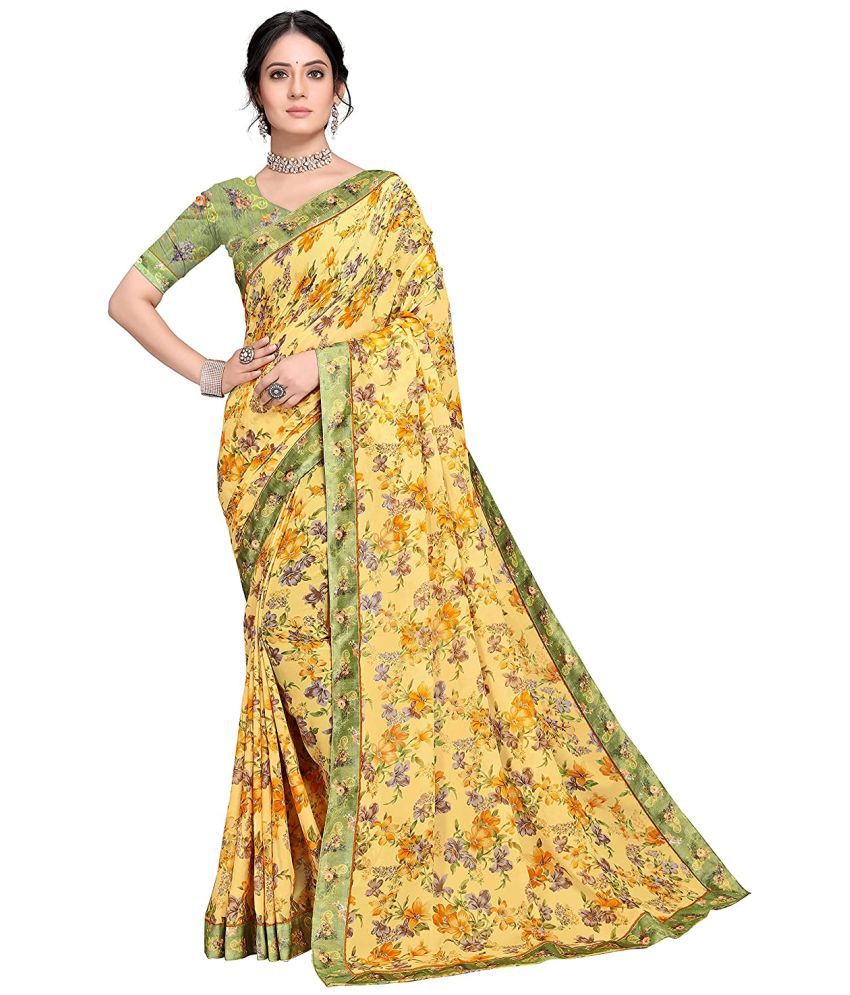     			Rekha Maniyar - Yellow Georgette Saree With Blouse Piece ( Pack of 1 )