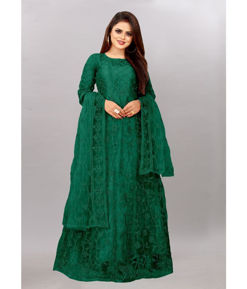     			Aika - Green Anarkali Net Women's Stitched Ethnic Gown ( Pack of 1 )