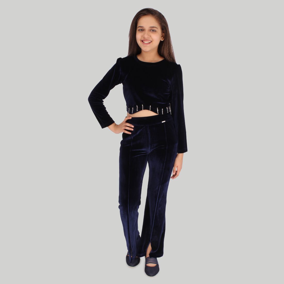     			Cutecumber Pack of 1 Girls Velvet Top With Pants ( Navy )