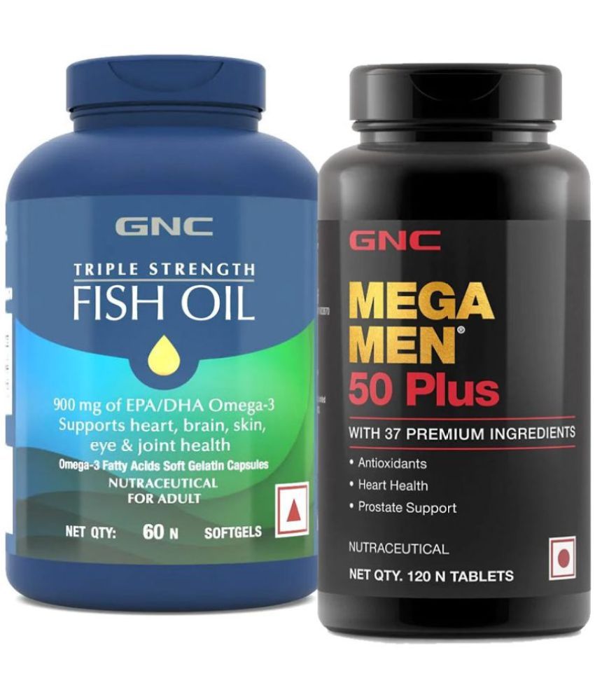     			GNC Triple Strength Fish Oil- 60 Softgels & GNC Mega Men Multivitamin for Men 50+ -120 Tablets (Combo)