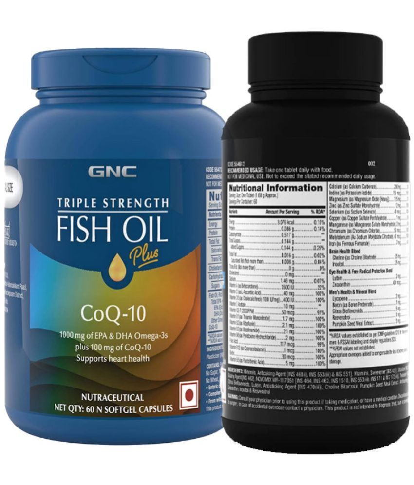 GNC Triple Strength Fish Oil+CoQ10 60 Softgels & GNC Mega Men One Daily Multivitamin for Men