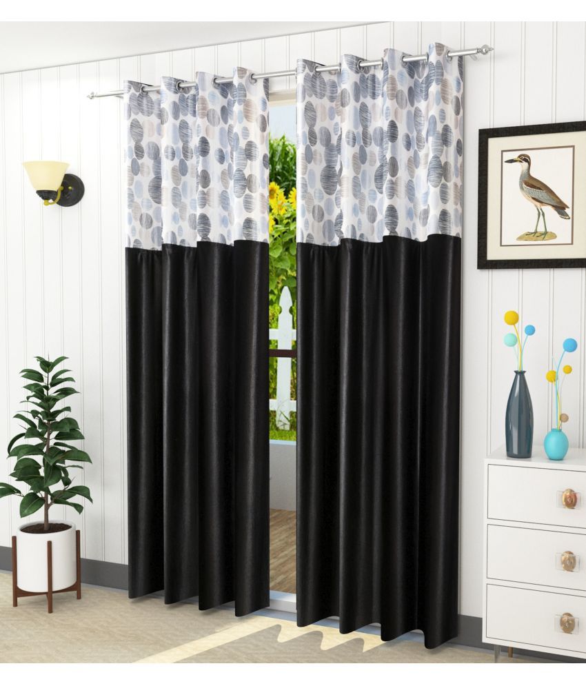     			Homefab India PolkaDots Blackout Eyelet Door Curtain 7ft (Pack of 2) - Black