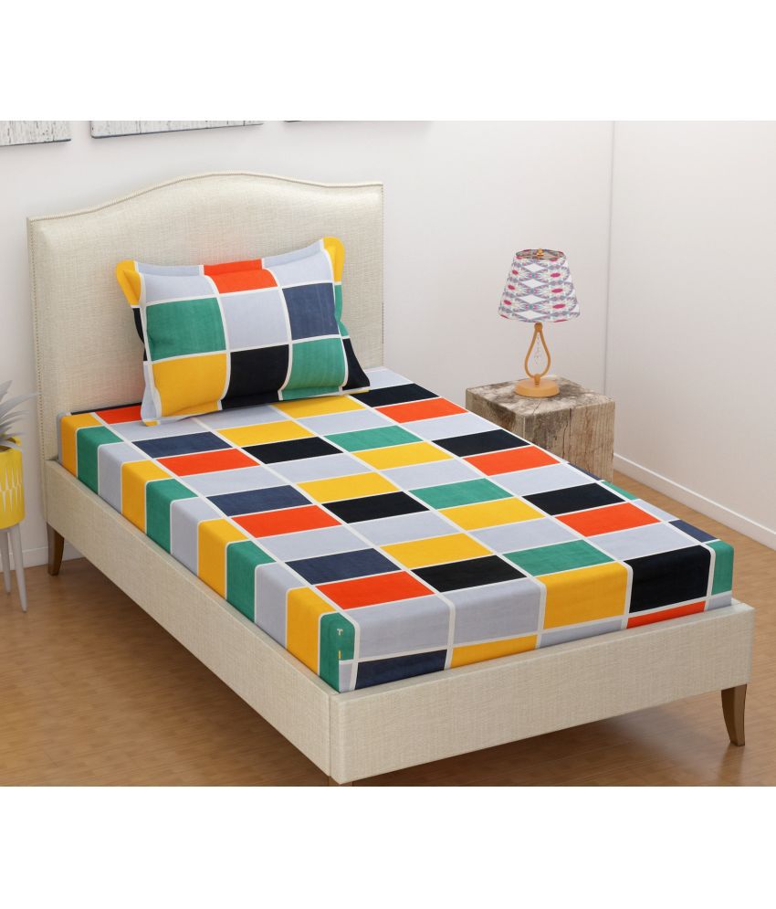     			Homefab India - Multicolor Microfiber Single Bedsheet with 1 Pillow Cover