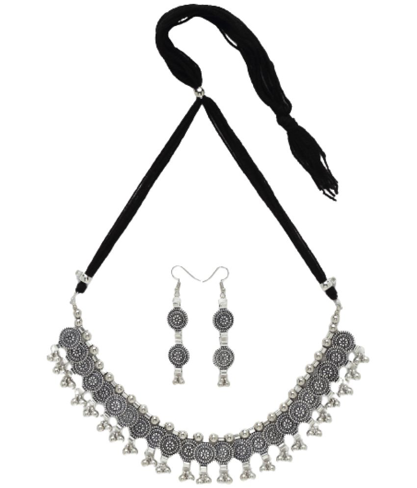     			Sirimiri - Black Oxidised Silver Necklace Set ( Pack of 1 )
