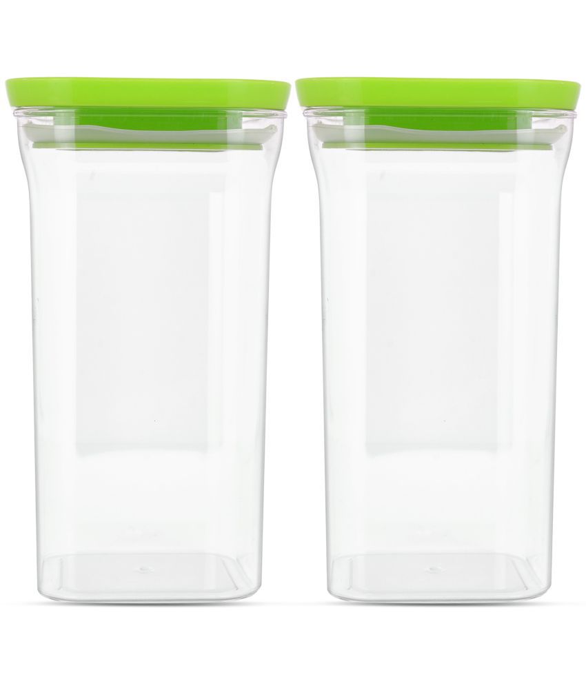     			HomePro - Square Container | Airtight | Silicone Cap | Green | Plastic Utility Container | Set of 2 - 1100 ml