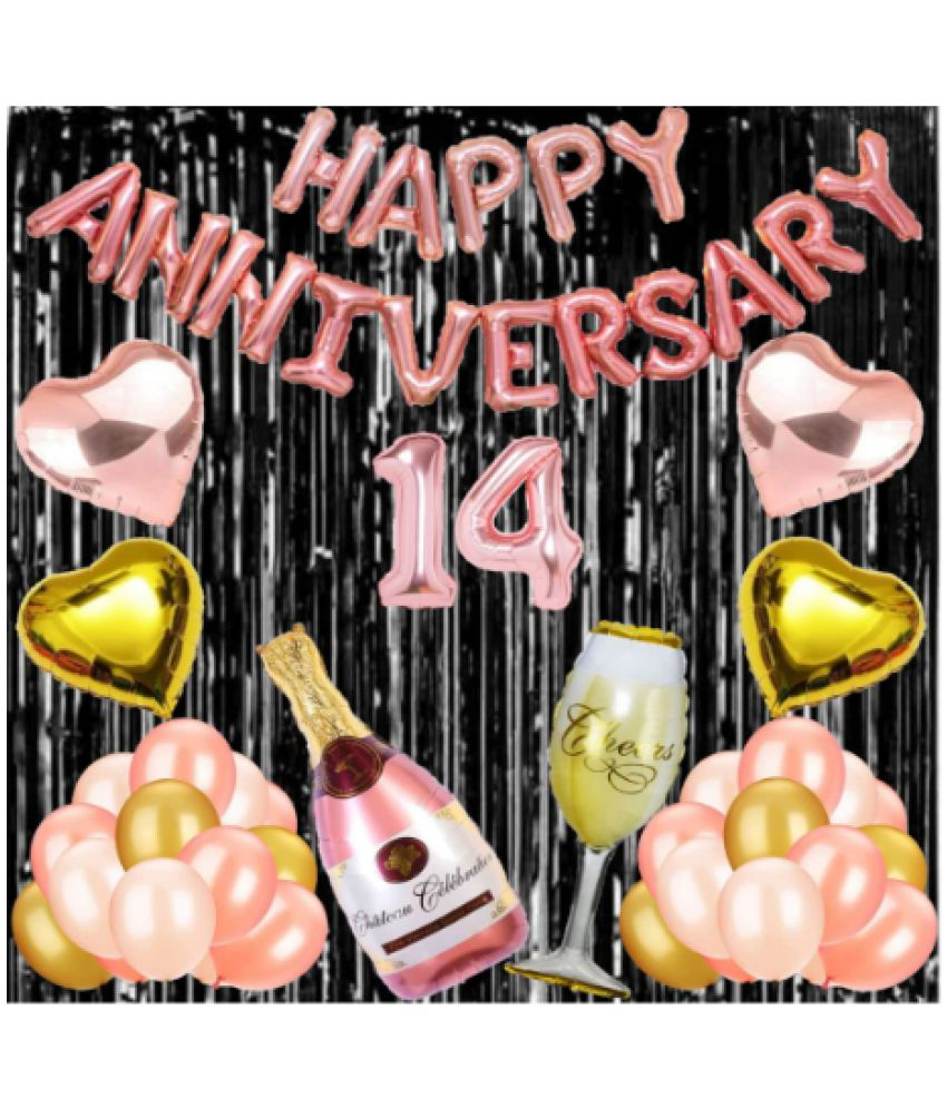     			Jolly Party  14 Rose Gold Foil Balloons with Happy Anniversary Decoration Items ( Pack of 55)
