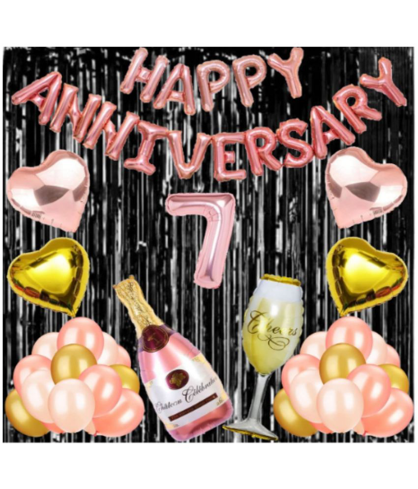     			Jolly Party  7 Rose Gold Foil Balloons with Happy Anniversary Decoration Items ( Pack of 55)