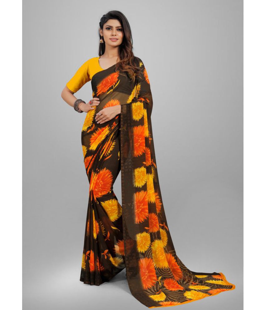     			Sanjana Silks - Brown Georgette Saree With Blouse Piece ( Pack of 1 )