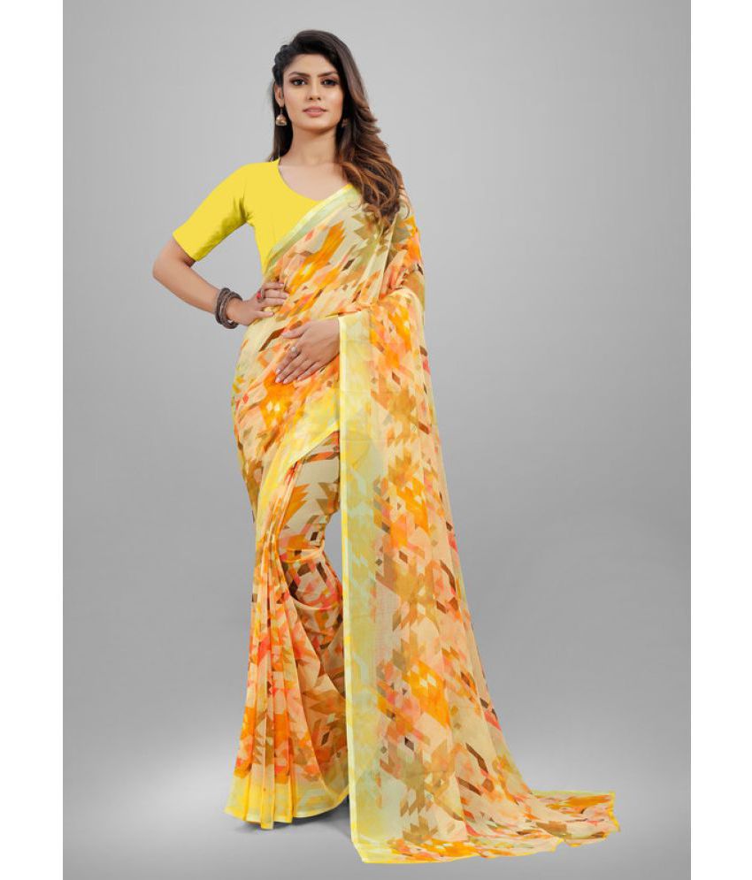     			Sitanjali - Yellow Chiffon Saree With Blouse Piece ( Pack of 1 )