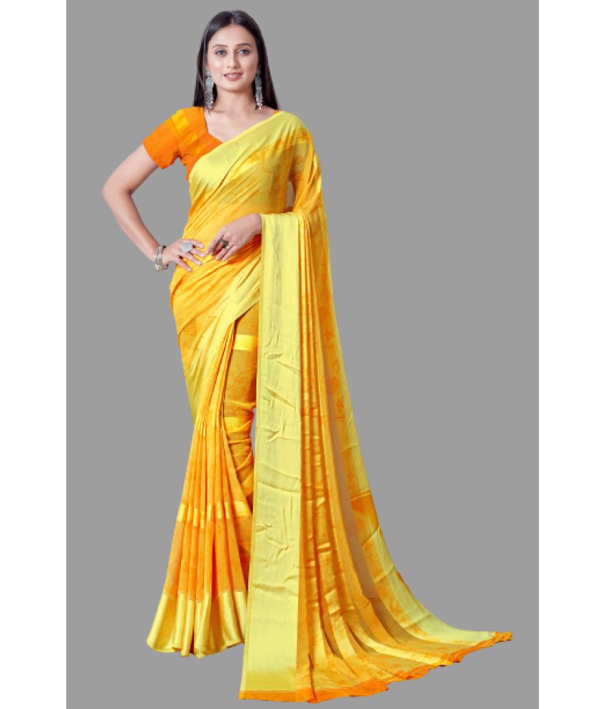     			Sitnjali Lifestyle - Yellow Georgette Saree With Blouse Piece ( Pack of 1 )