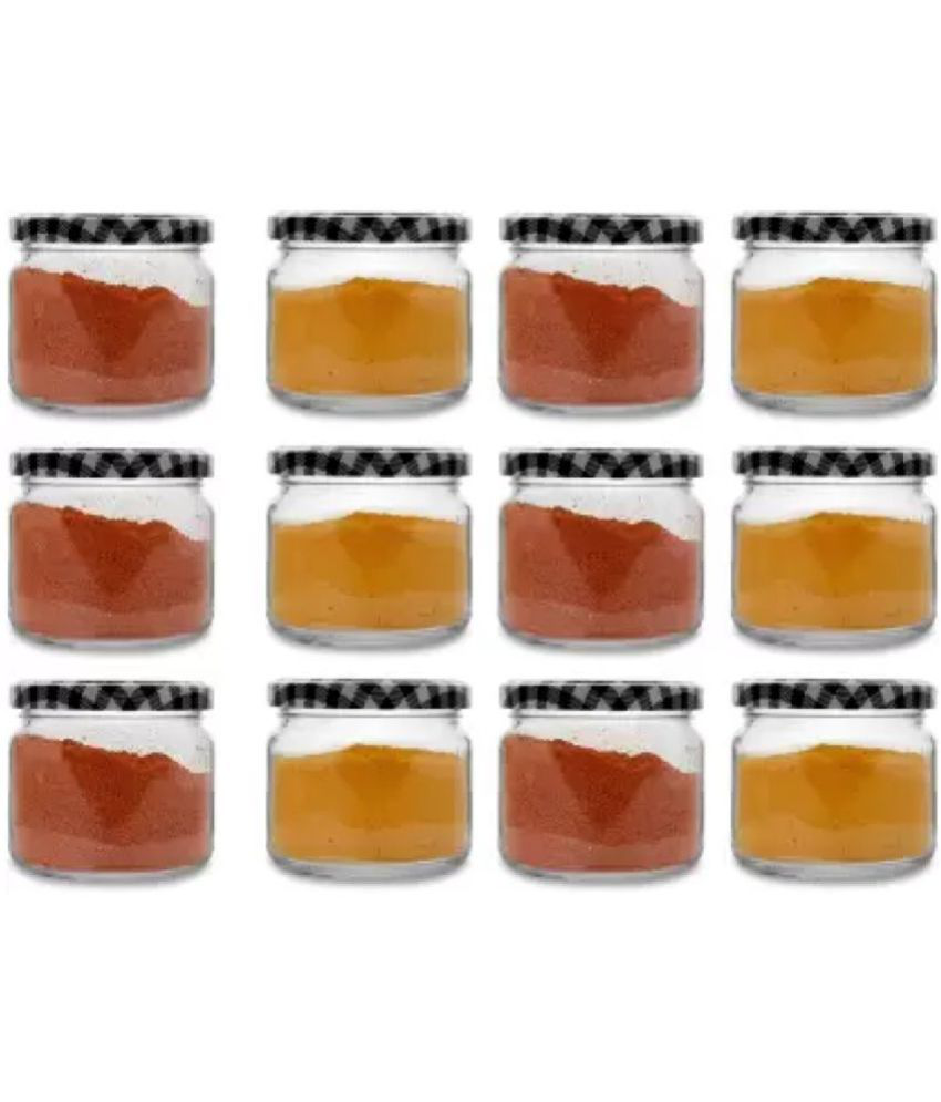     			skwaion - Black Glass Spice Container ( Set of 12 ) - 300 ml
