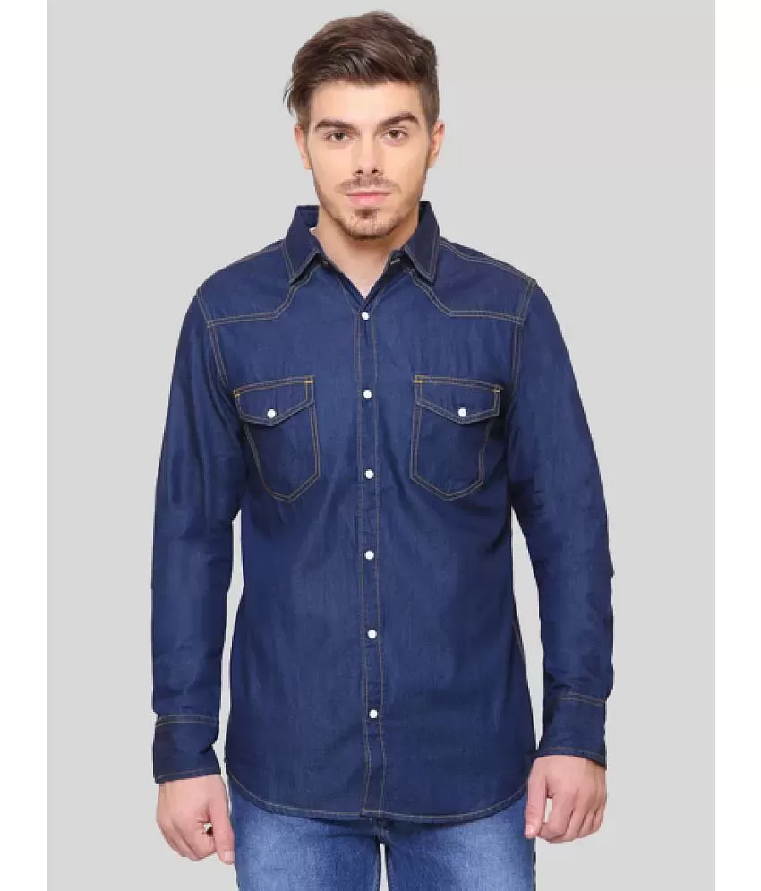 Shop Spykar Men Dark Blue Cotton Regular Slim Fit Full Sleeve Casual Denim  Shirt