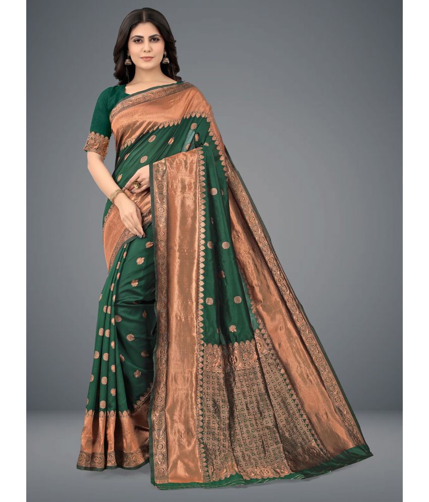     			Om Shantam Sarees - Green Art Silk Saree With Blouse Piece ( Pack of 1 )