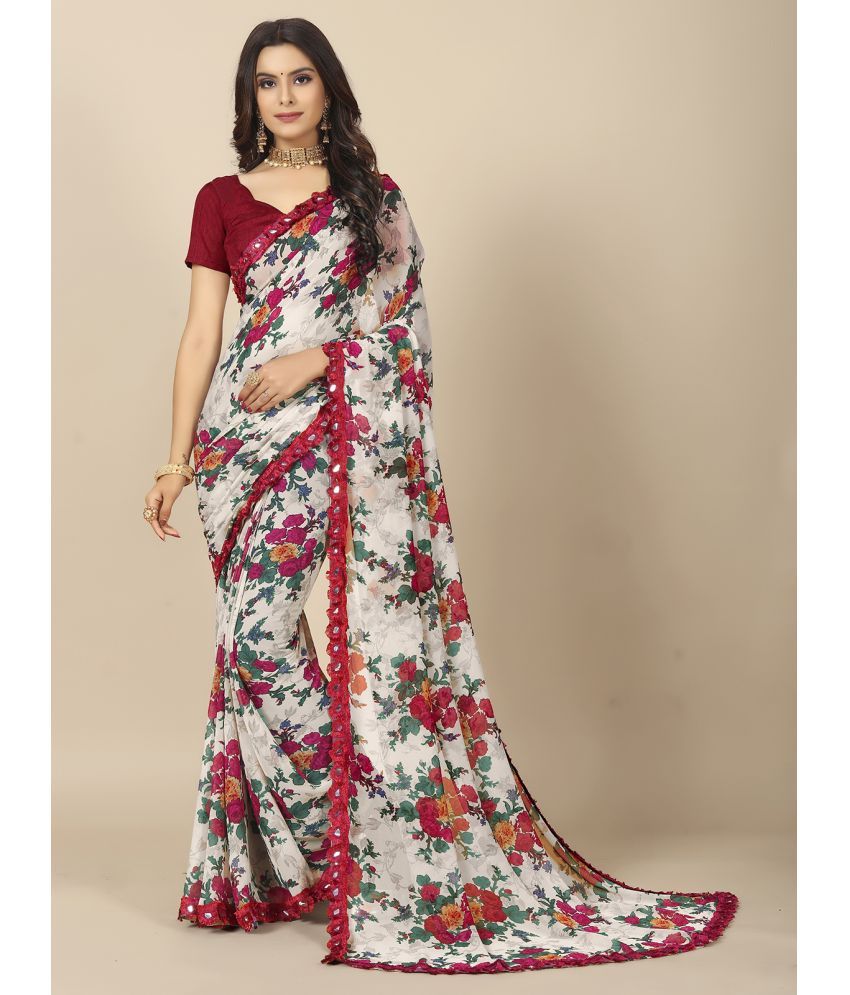     			BLEESBURY Women Floral Printed Georgette Saree With Blouse Piece - Off White