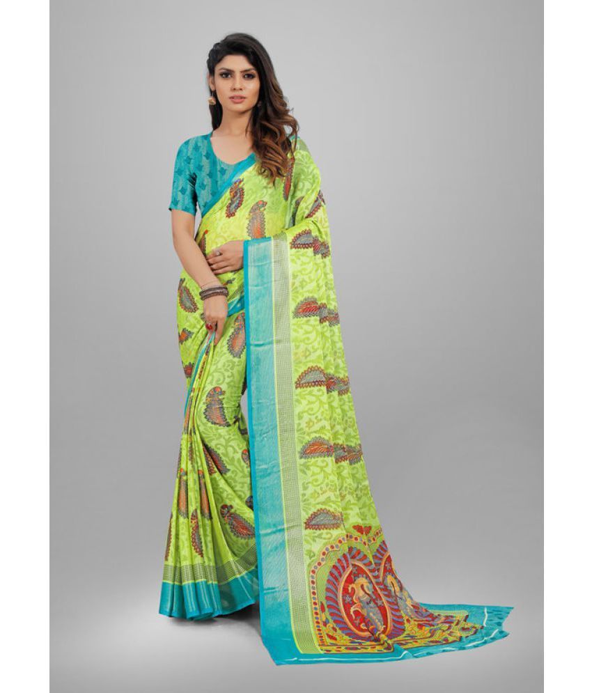     			Sitnjali Lifestyle - Green Brasso Saree With Blouse Piece ( Pack of 1 )